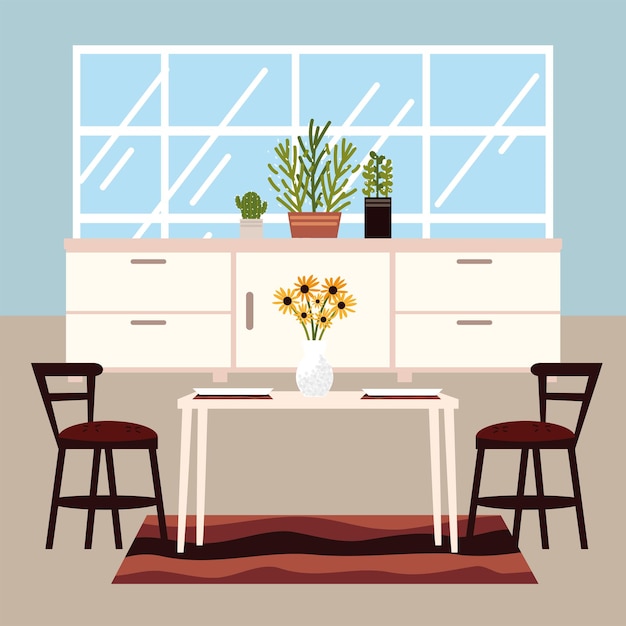 Vector home dining room with chairs and table