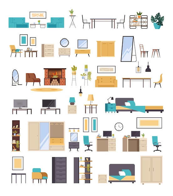 Vector home domestic room furniture isolated set