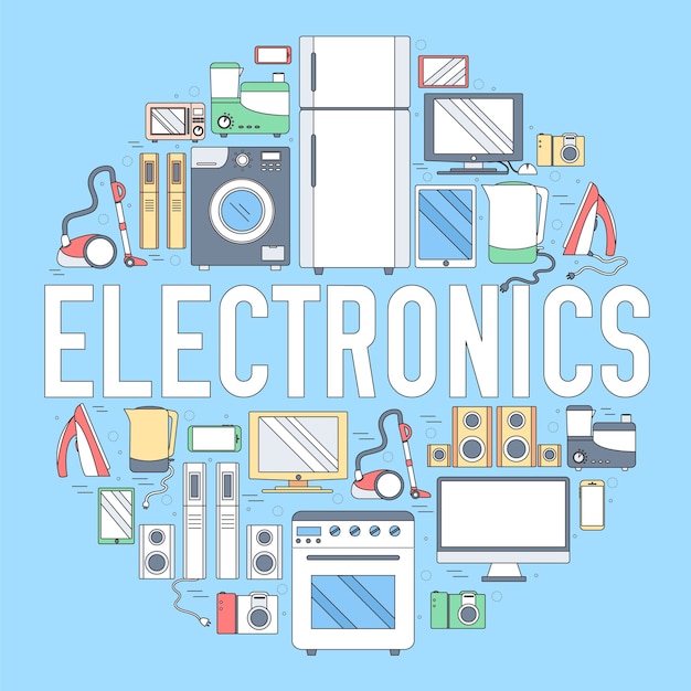 Home-elektronica toestellen cirkel infographics sjabloon concept