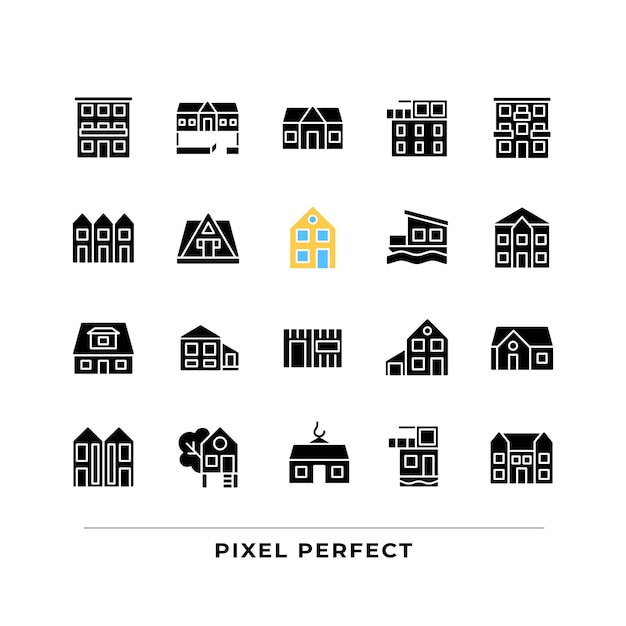 Home exteriors black glyph icons set on white space