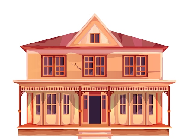 Vector home facade with doors and windows , cartoon vector illustration.