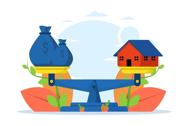 home finance management vector illustration or Balancing housing costs