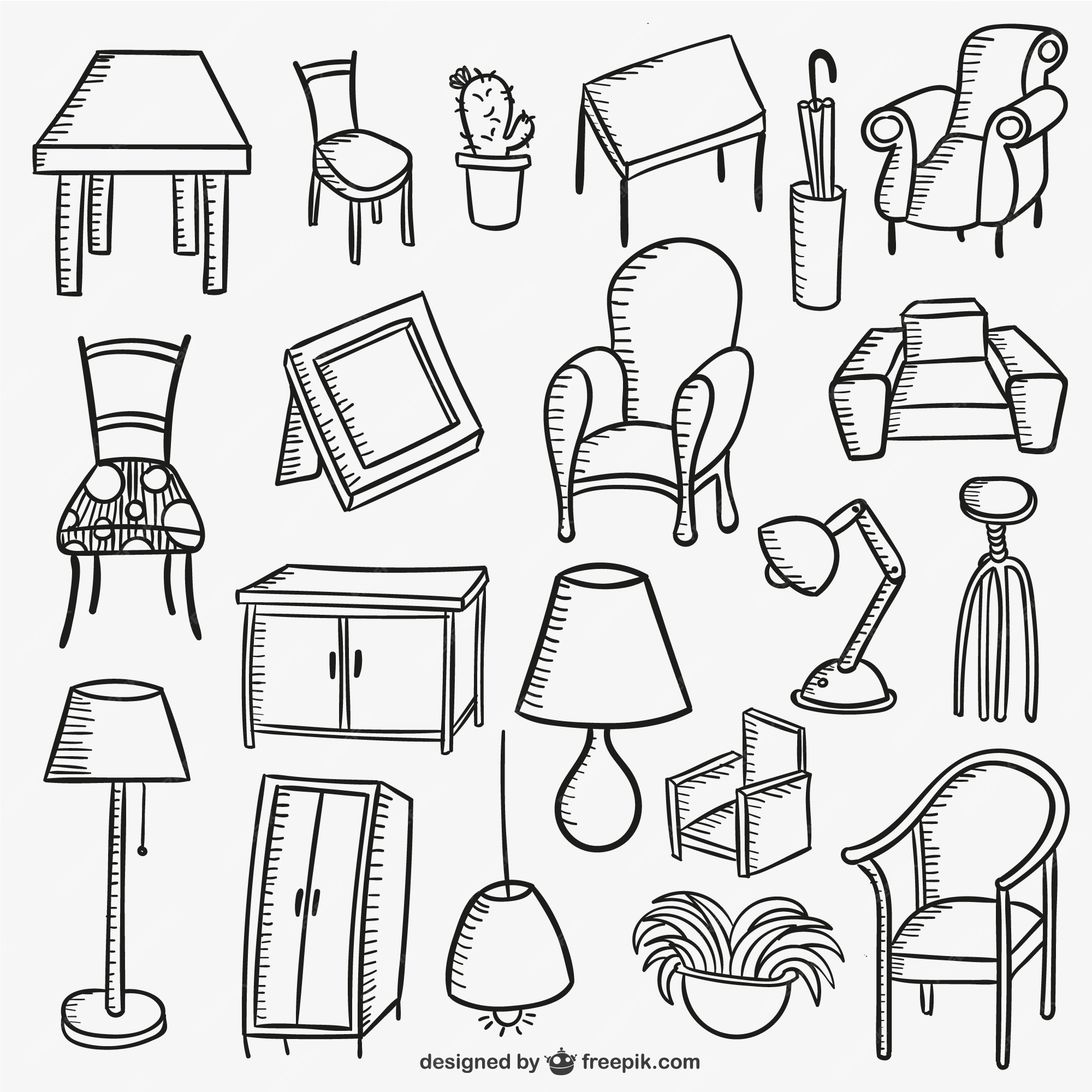 Sketch Items Home Graphic Drawing Furniture Stock Vector (Royalty Free)  723076024