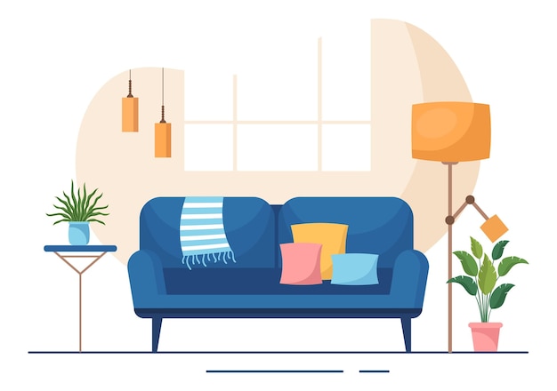 Vector home furniture flat design illustration for the living room to be comfortable