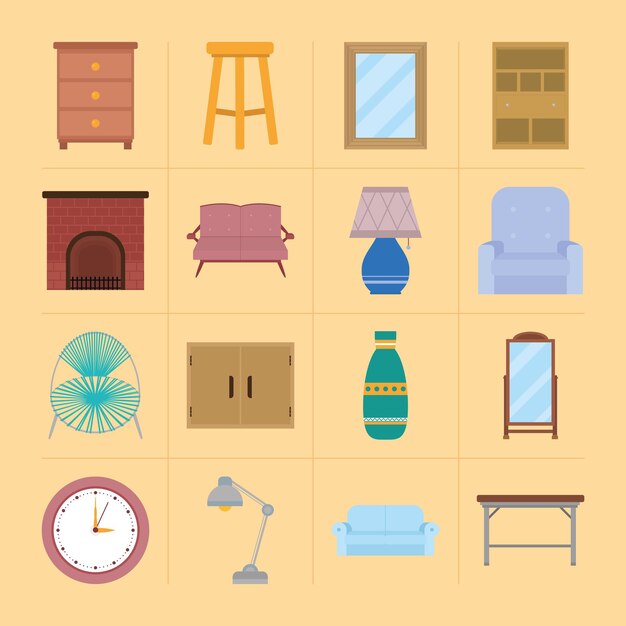 Home and furniture icon set