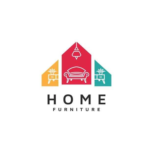 Home furniture logo design with lamp drawer shelf flower and chair concept 2
