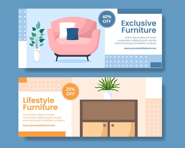 Home Furniture Poster Template Flat Cartoon Background Vector Illustration