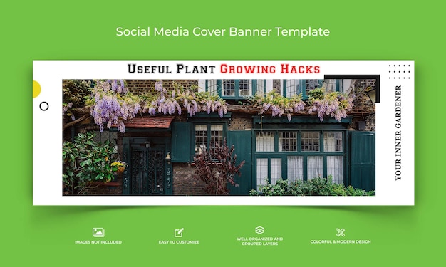 Home gardening social media facebook cover banner template premium vector