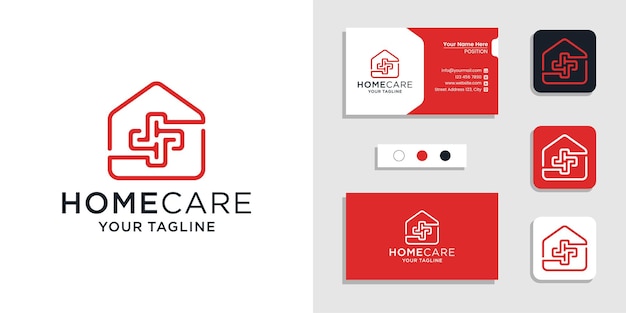 Home healthcare medical plus sign logo and business card design inspiration template