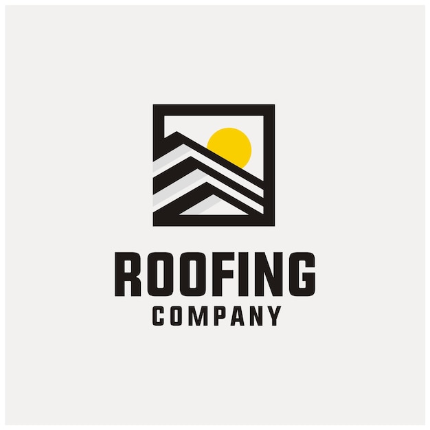 Home House Roof with Sun. Roofing Construction Company logo design