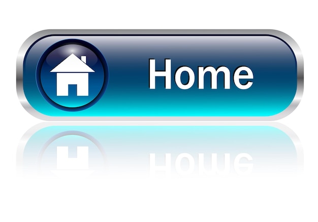 Home icon, button, blue glossy with shadow.