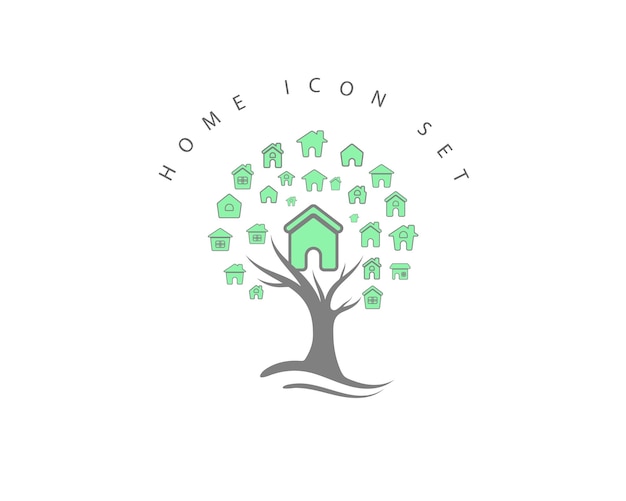 Home icon set on white background Premium Vector