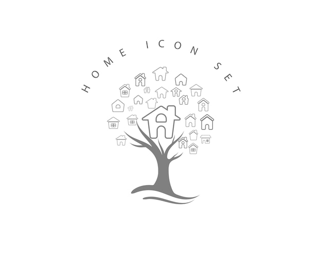 Home icon set on white background Premium Vector