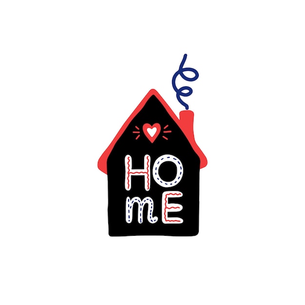 손으로 쓰고 장식한 편지 HOME과 하트가 그려진 홈 아이콘.