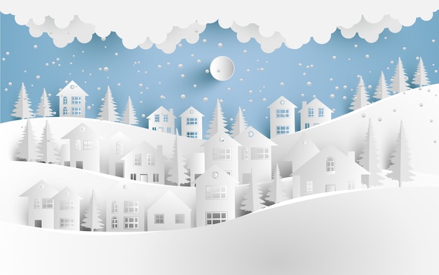 home illustration in winter. design paper art and crafts