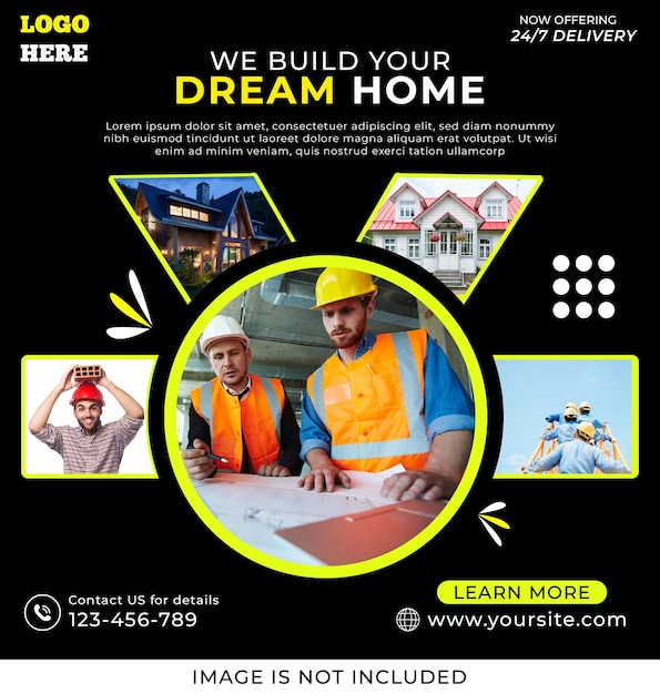 Miglioramento della casa e riparazione costruzione o costruzione dream home social media post design template