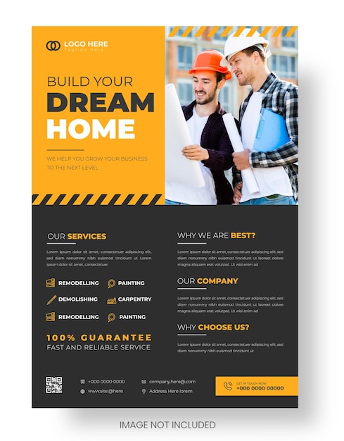 Vector home improvement and repair construction or build home business flyer design template