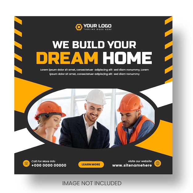 Home improvement and repair construction or build home social media post web banner design template