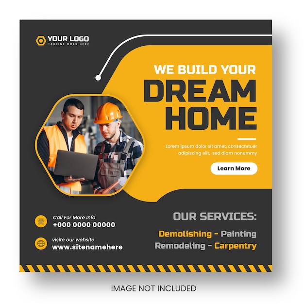 Home improvement and repair construction social media post amp web banner design template