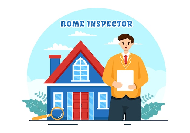 Home Inspector Illustration with Checks the Condition of the House for Maintenance Rent Search
