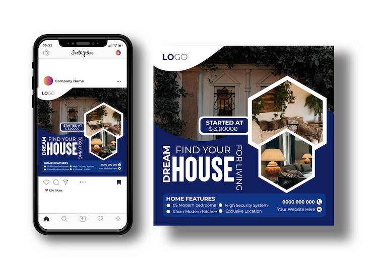 Vector home instream post of social media banner ontwerp sjabloon