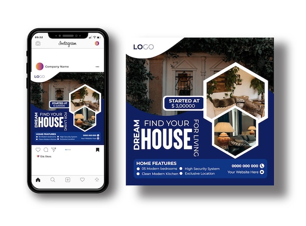 홈 인스트림 게시물 또는 소셜 미디어 배너 디자인 템플릿