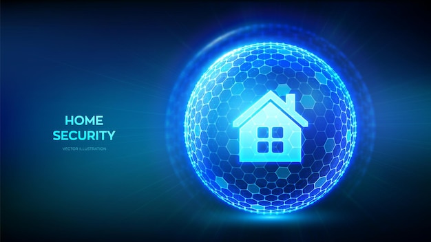 Home Insurance concept Real estate insurance Home security protection 3D sphere with hexagon surface