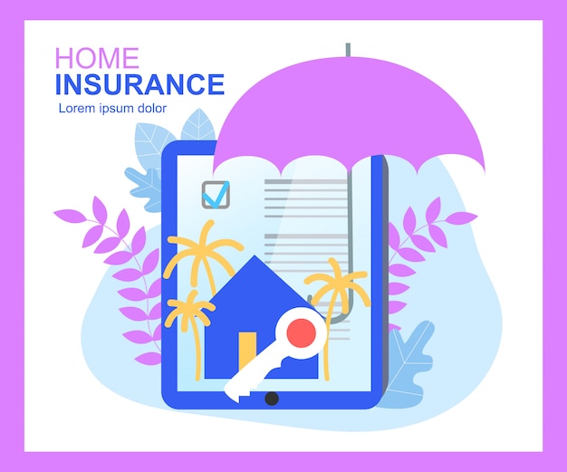 Vector home insurance contract sign umbrella protection house key