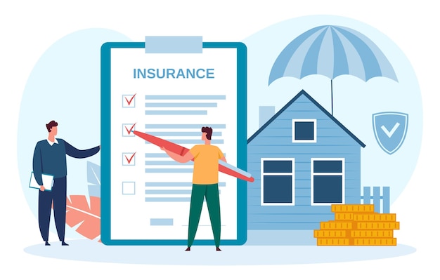 Vector home insurance, insure home and sign contract