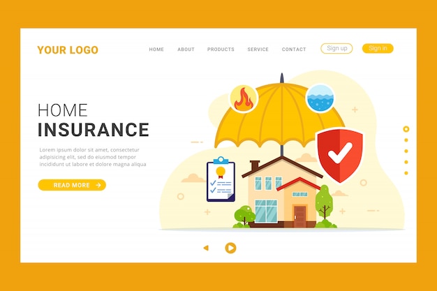 Vector home insurance landing page template