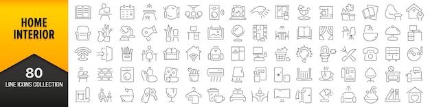 Home interieur lijn iconen collectie Big UI icon set in een plat ontwerp Dunne overzicht iconen pack Vector illustratie Eps10