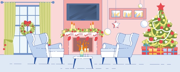 Home Interior Christmas Decoration Flat Vector