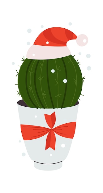 Home interior flat icon Christmas cacti with Santa Claus hat