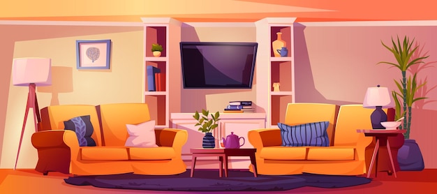 居間のソファーのテレビの家の内部の家具