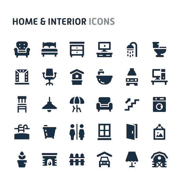 Vector home & interior icon set. fillio black icon series.