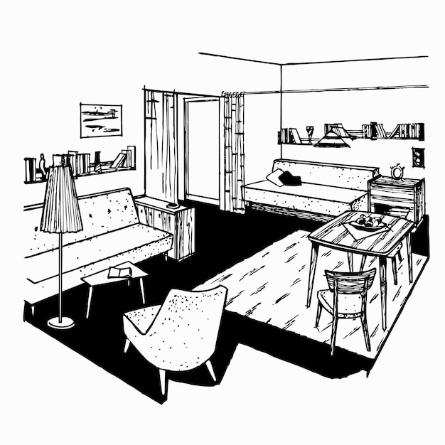 Home interior vector drawing (sketch)