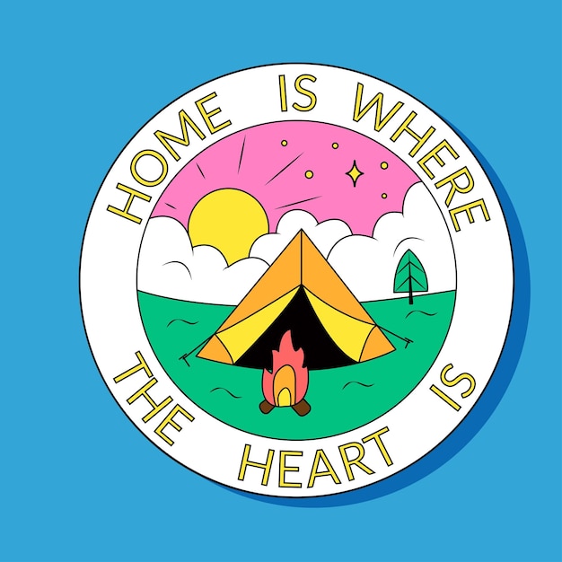 Home is Where the Heart is Sticker Reisavontuur in Retro Groovy-stijl Nostalgie