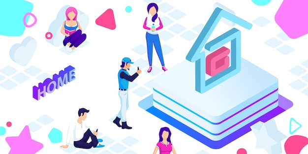 Home isometric design icon Vector web illustration 3d colorful concept