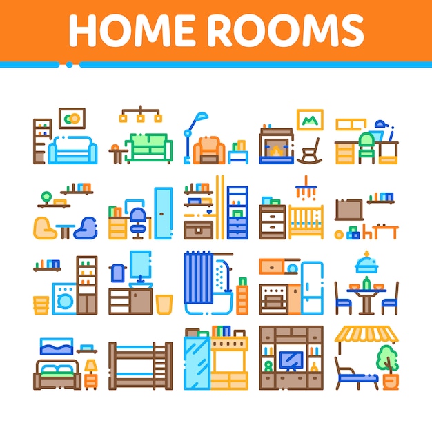 Home kamers meubels collectie Icons Set