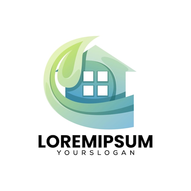 Home leaf gradient logo design template