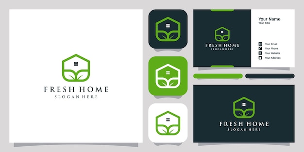 Home leaf logo icon symbol template logo and business card