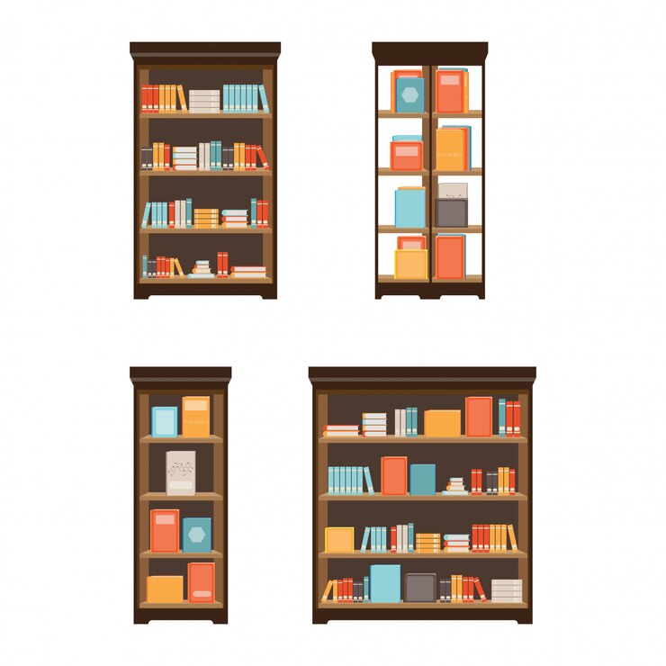 Vector home library with books.