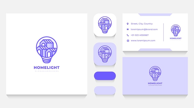 Vector home lightbulb idea logo template and business card