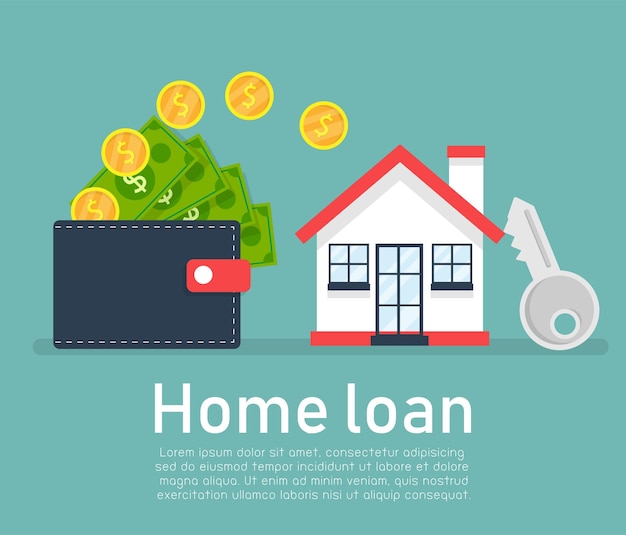 Vector home loan on blue background business and finance concept. vector illustration real estate sales.