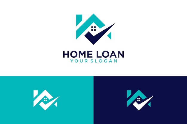 Home loan logo design with house and check mark