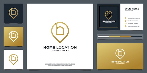 Home location logo design with creative line style and business card design