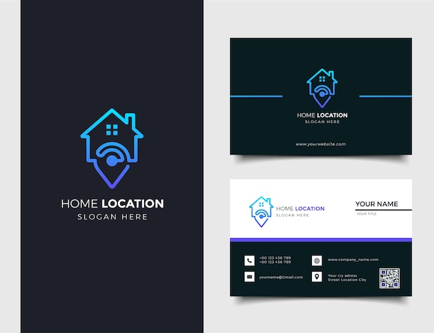家と地図のマーカーのロゴと名刺テンプレートのある家の場所