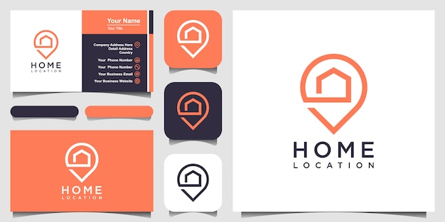 Home location with house and map marker logo and business card .