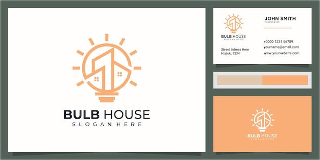 創造的な球根の概念、ロゴベクトルハウスと名刺デザインの球根シンボルと家のロゴデザイン