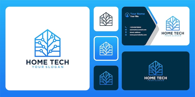 기술 및 명함이 있는 홈 로고 디자인